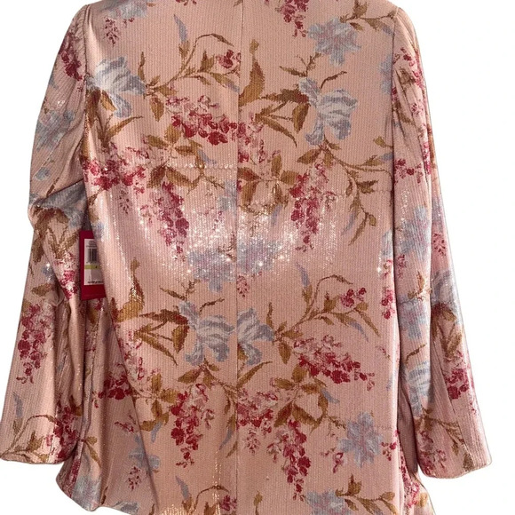 VINCE CAMUTO Sequin Floral Open Blazer light Pink Bellini Womens Size 4 - Picture 2 of 7